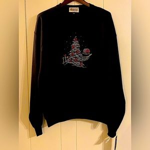 Black Large Christine Alexander sweatshirt embellished Christmas Tree NWT